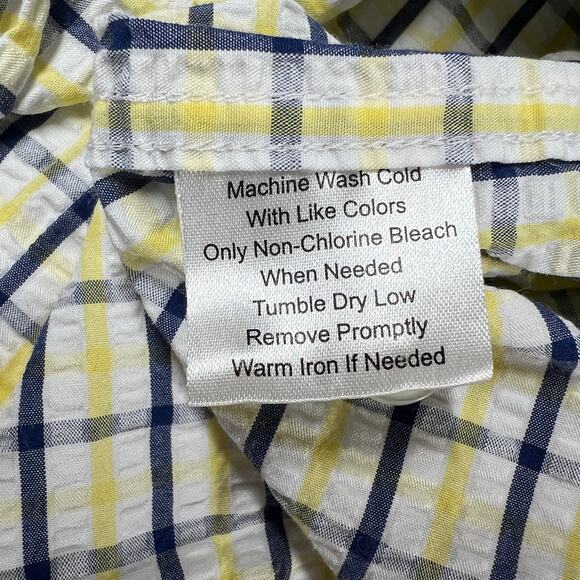Jos A Bank 1905 Mens Tailored Fit Shirt XL Check Cotton Short Sleeve Blue Yellow - Picture 11 of 12